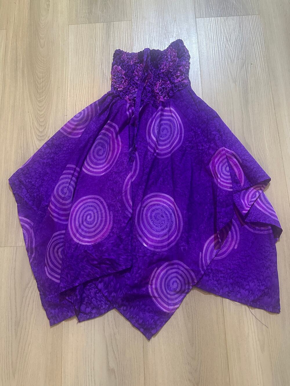 Rima Purple Batik Spiral Smocked Harem Pants Jumpsuit Girls 6-10